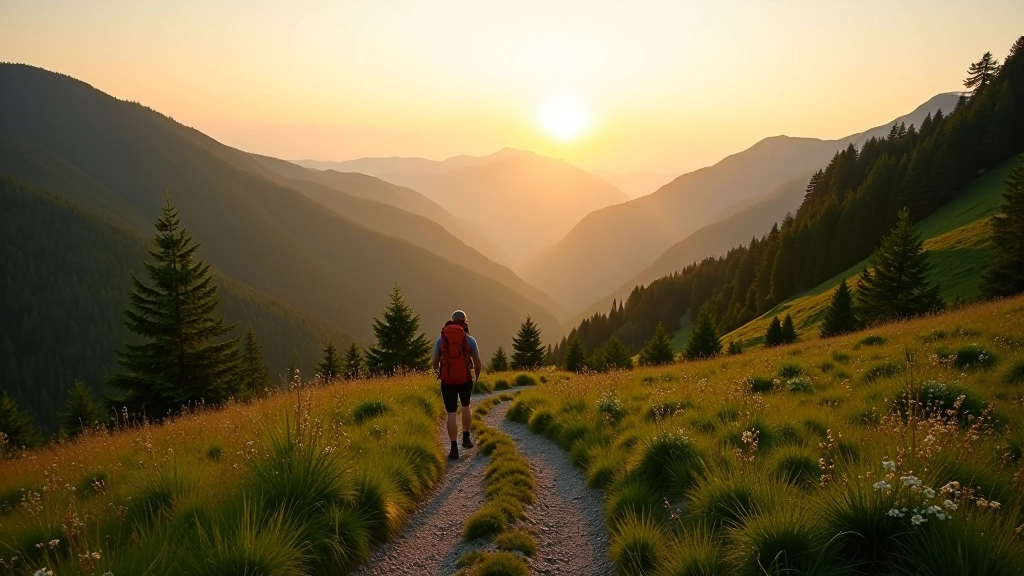 Scenic mountain trail with green forests and hiking path in Czech Republic